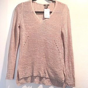 H&M V neck high low hem, Dusty pink, fishnet sweater NWT size: XS